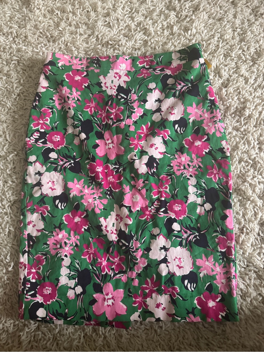 J. Crew Sateen Green Floral Pencil Skirt with Pink Blooms - Picture 2 of 6